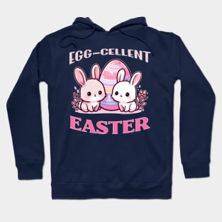 Egg-cellent Easter Harmony: Pink, White, and Blue Bunny Bliss Hoodie